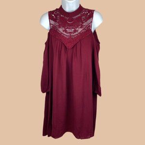 As U Wish - Burgundy - Cold Shoulder Dress - Size M